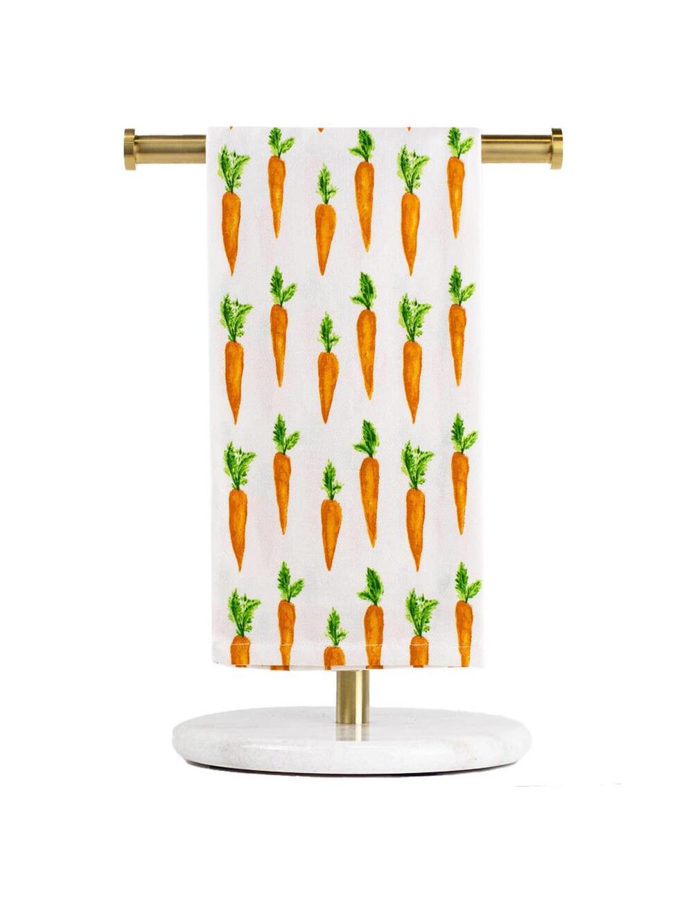 Carrot Patch Kitchen Hand Towel   White/Orange/Green   20x28